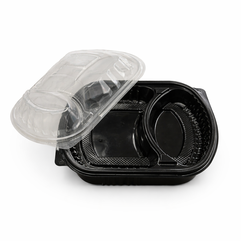 ASSIETTES LUX 2 Compartiments AVEC COUVERCLE 250 PCS